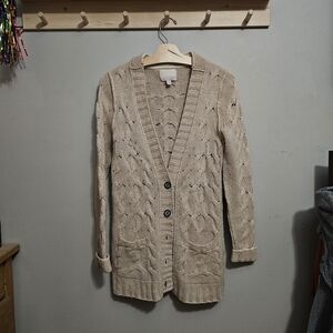 Beige Cable Knit Cardigan